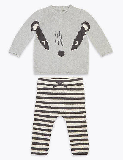 2 Piece Knitted Badger Top & Bottom Outfit (0-3 Yrs)