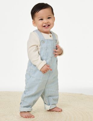 2pc Cotton Rich Striped Dungaree Outfit (0-3 Yrs) - US