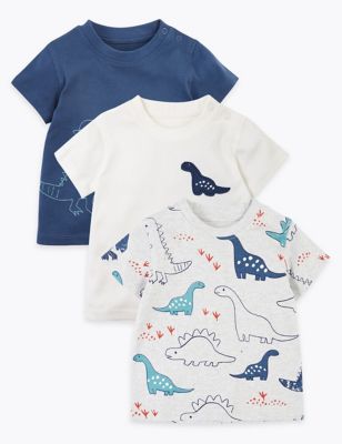 3 Pack Cotton Dinosaur Print T-Shirts (0-3 Yrs) | M&S