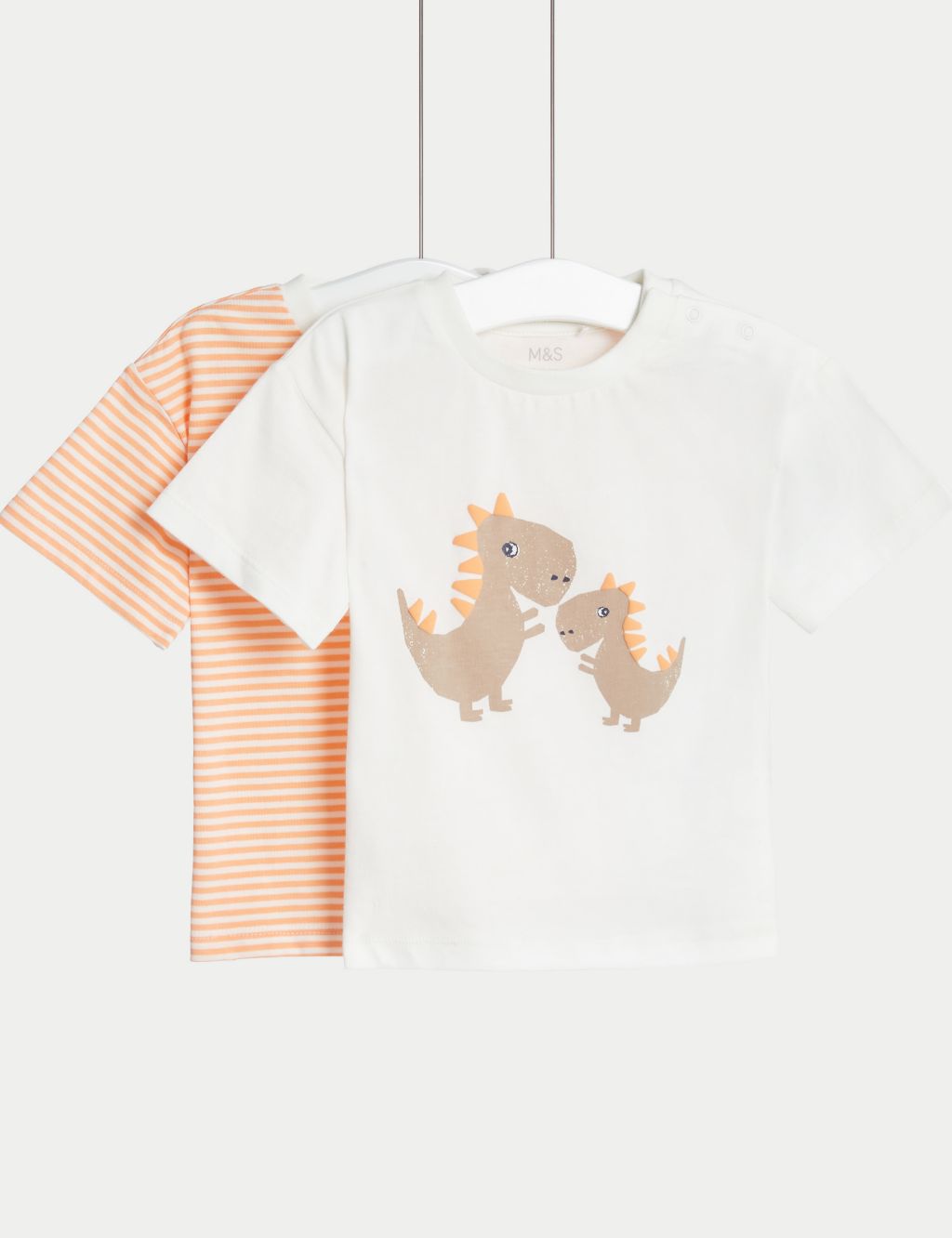 2pk Pure Cotton Striped & Dinosaur T-Shirts (0-3 Yrs)
