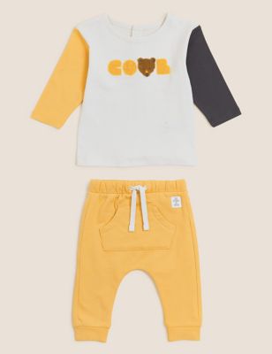 

Boys M&S Collection 2pc Cotton Rich Cool Slogan Outfit (0-3 Yrs) - Gold Mix, Gold Mix
