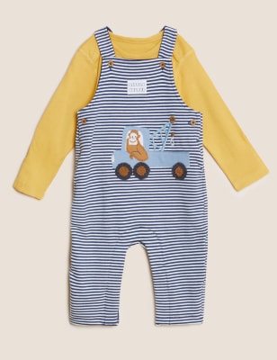 

M&S Collection Conjunto de 2 piezas de algodón con peto de rayas (0-3 años) - Indigo Mix, Indigo Mix
