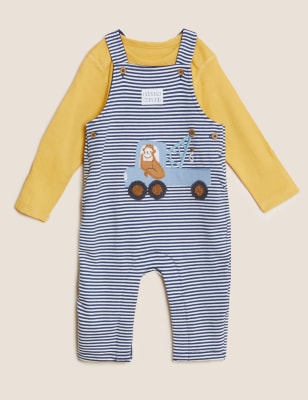 

Boys M&S Collection 2pc Cotton Rich Striped Dungaree Outfit (0-3 Yrs) - Indigo Mix, Indigo Mix