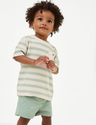 M&S Boy's 2pc Pure Cotton Top & Bottom Outfit (0-3 Yrs) - 0-3 M - Green Mix, Green Mix