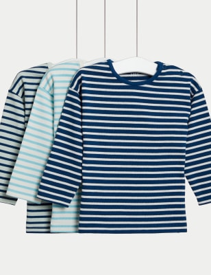 

Boys M&S Collection 3pk Pure Cotton Striped Tops (0-3 Yrs) - Blue Mix, Blue Mix