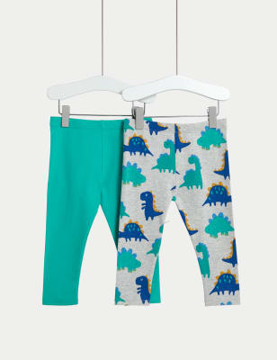 

M&S Collection Pack de 2 leggings de algodón con diseño de dinosaurios (0-3 años) - Multi, Multi