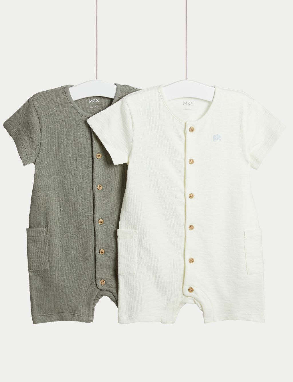2pk Pure Cotton Elephant Rompers (0-3 Yrs)