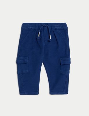 M&S Boys Cotton Rich Cargo Trousers (0-3 Yrs) - 0-3 M - Navy, Navy