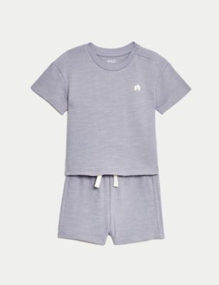 

Boys M&S Collection 2pc Pure Cotton Elephant Shorts Outfit (0-3 Yrs) - Blue, Blue
