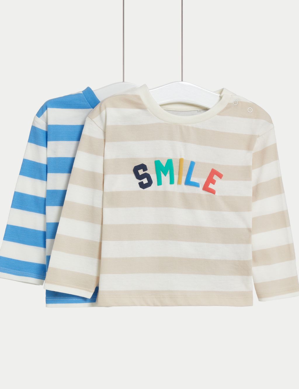 2pk Pure Cotton Striped Tops (0-3 Yrs) image 1