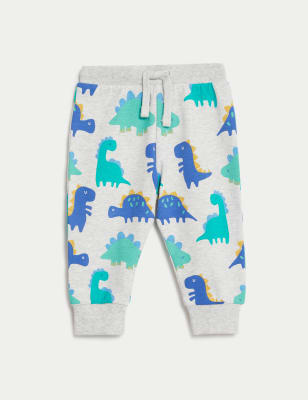 M&S Boys Cotton Rich Dinosaur Print Joggers (0-3 Yrs) - 3-6 M - Grey Mix, Grey Mix