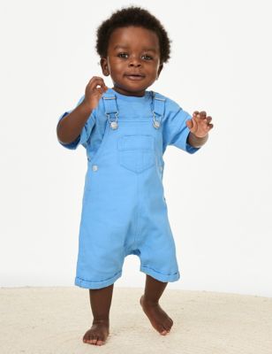 M&S Boys 2pc Pure Cotton Outfit (0-3 Yrs) - 9-12M - Blue, Blue,Green
