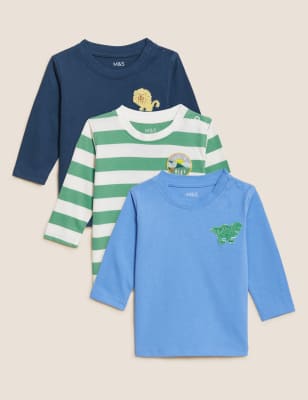 

M&S Collection 3er-Pack bestickte Oberteile aus reiner Baumwolle (0-3 J.) - Navy Mix, Navy Mix