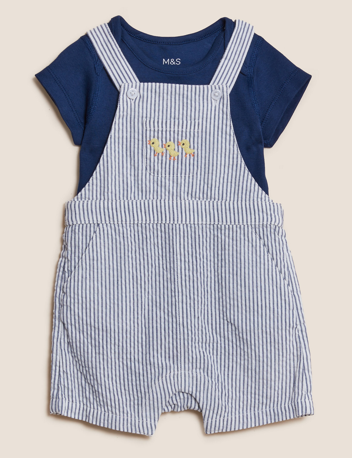 2pc Pure Cotton Striped Dungaree Outfit (0-3 Yrs)