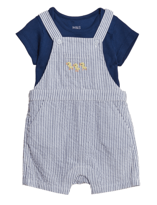 

Boys M&S Collection 2pc Pure Cotton Striped Dungaree Outfit (0-3 Yrs) - Indigo Mix, Indigo Mix