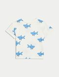 מארז 2 חולצות טי מכותנה טהורה עם עיטור כריש (3-0 שנים)
