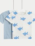 Set van 2 puur katoenen T-shirts met haaienmotief (0-3 jaar)