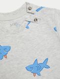 纯棉鲨鱼图案爬行衣（0-3 岁）