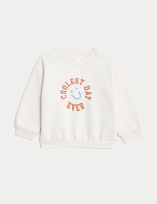 M&S Boy's Cotton Rich 'Coolest Day Ever' Sweatshirt (0-3 Yrs) - 3-6 M - Ivory, Ivory