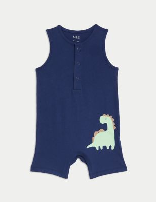 

Boys M&S Collection Pure Cotton Dinosaur Romper (0-3 Yrs) - Navy, Navy