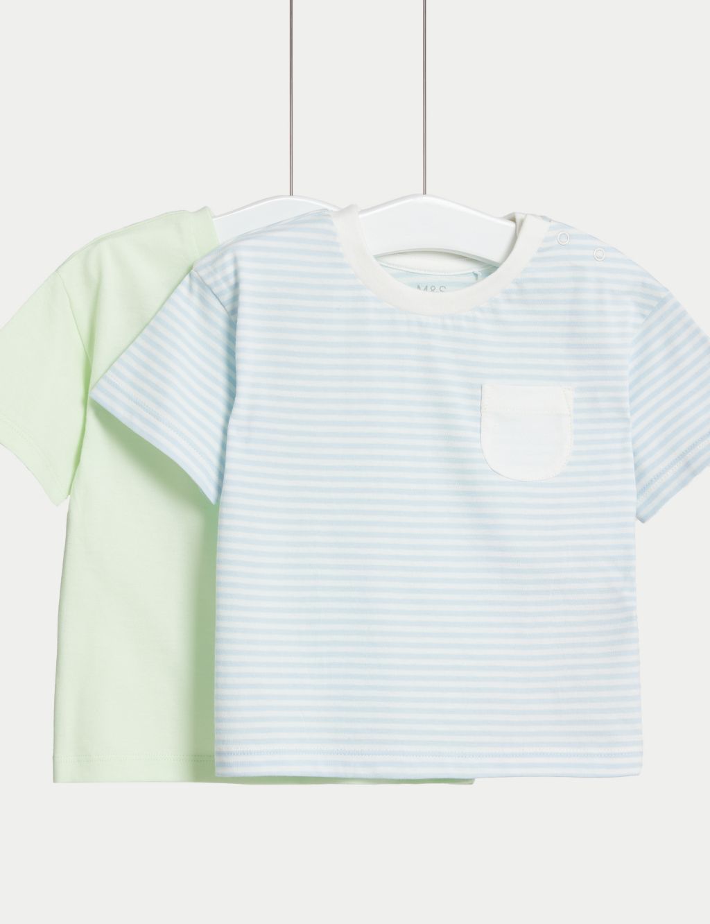 2pk Pure Cotton Striped & Plain T-Shirts (0-3 Yrs)