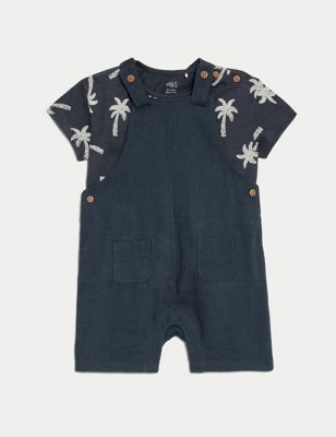 2pc Cotton Rich Palm Tree Bibshort Outfit (0-3 Yrs)