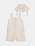 Cotton Rich Striped Romper with Hat (0-3 Yrs)
