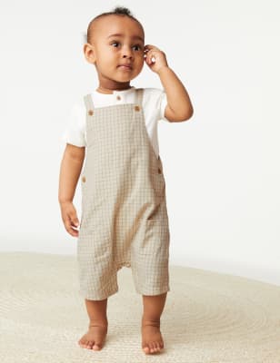 

Boys M&S Collection 2pc Cotton Blend Checked Outfit (0-3 Yrs) - Stone Mix, Stone Mix