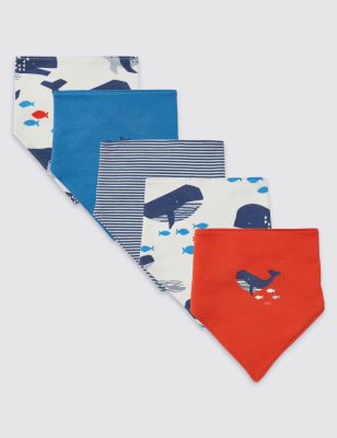 Lot de 5&nbsp;bavoirs style bandana en coton biologique &agrave; motif baleine