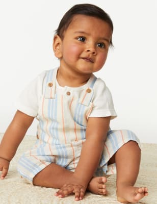 

M&S Collection Conjunto de 2 piezas de rayas con algodón (0-3 años) - Multi, Multi