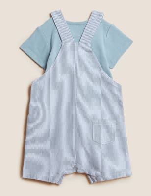 

2-teiliges Outfit mit hohem Baumwollanteil und gestreifter Latzhose (0-3 J.) - Blue Mix, Blue Mix