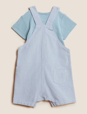 

Boys 2pc Cotton Rich Striped Dungaree Outfit (0 - 3 Yrs) - Blue Mix, Blue Mix