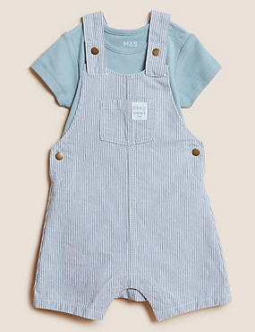2pc Cotton Rich Striped Dungaree Outfit (0 - 3 Yrs)