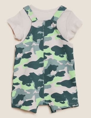 

M&S Collection Conjunto de 2 piezas de algodón con peto de camuflaje (0-3 años) - Green Mix, Green Mix