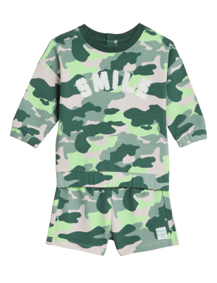 

M&S Collection Outfit mit hohem Baumwollanteil und Camouflagemuster (0-3 J.) - Green Mix, Green Mix