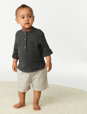 

Boys M&S Collection 2pc Pure Cotton Checked Outfit (0-3 Yrs) - Charcoal Mix, Charcoal Mix