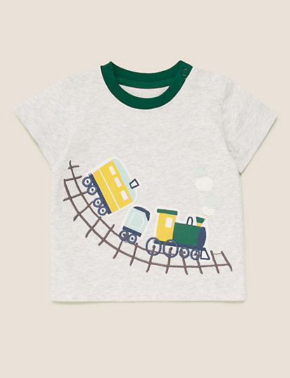 Pure Cotton Train Applique T-Shirt (0-3 Yrs)