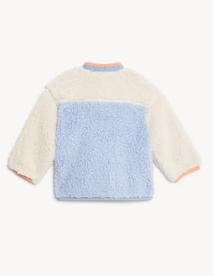 

M&S Collection Chaqueta con bloques de color de borreguito (0-3 años) - Blue Mix, Blue Mix