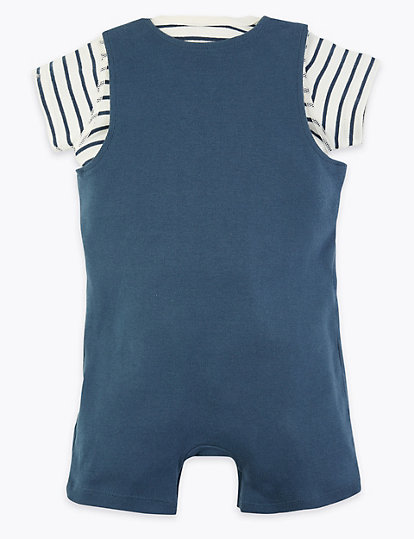 2 Piece Cotton Elephant Dungarees Outfit (7 lbs-12 Mths)