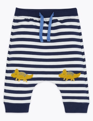 Cotton Striped Appliqué Dinosaur Joggers (0-3 Yrs) | M&S