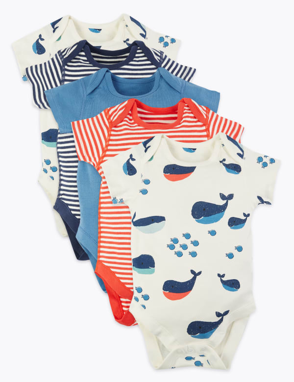 5 Pack Organic Cotton Nautical Bodysuits (0-3 Yrs)