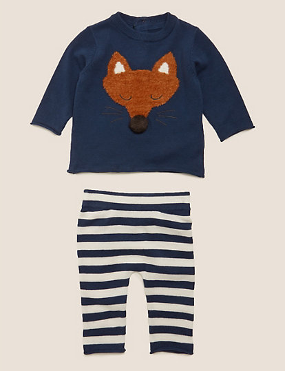 2 Piece Cotton Knitted Fox Outfit (0-3 Yrs)