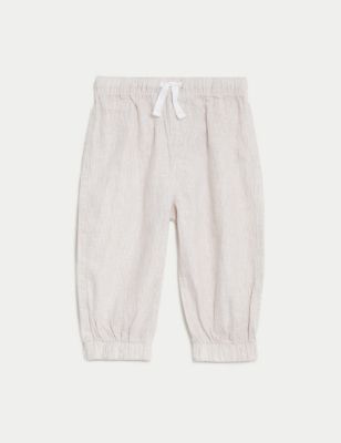 M&S Boy's Linen Rich Trousers (0-3 Yrs) - 3-6 M - Neutral, Neutral,Charcoal Mix