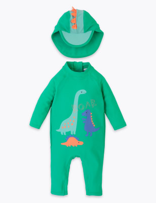 2 Piece Dinosaur Long Sleeve Swimsuit (0-3 Yrs) - Green Mix