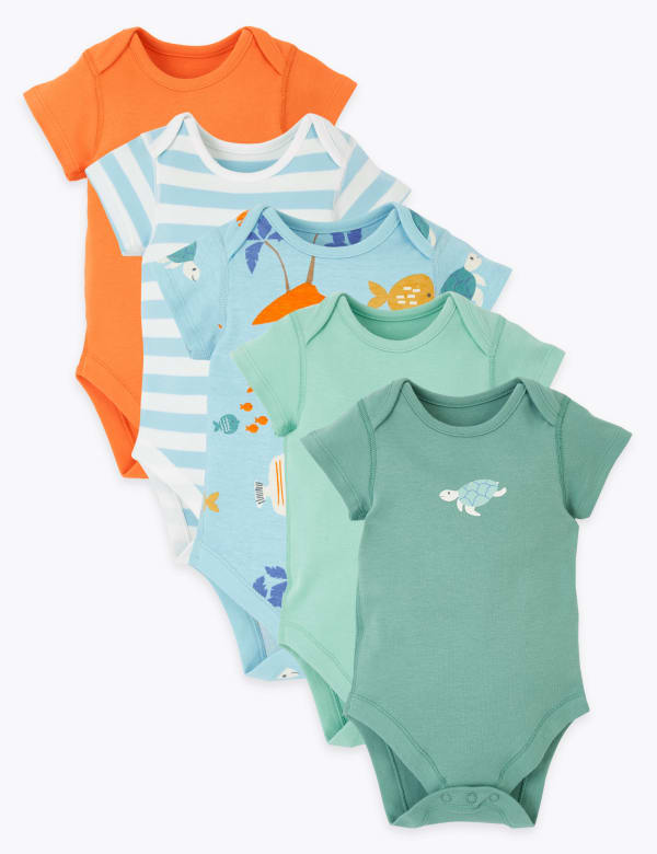 5 Pack Organic Cotton Fish Bodysuits (6½lbs-3 Yrs)