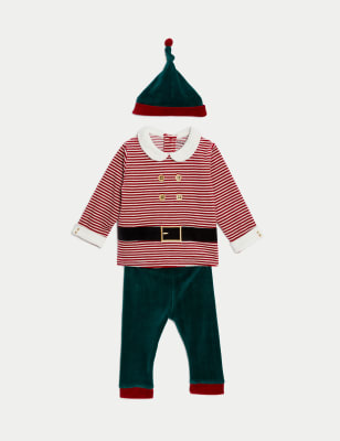 3pc Cotton Rich Christmas Elf Outfit (0-3 Yrs) | Mu0026S SG