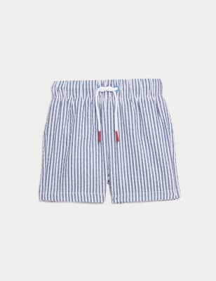 M&S Boys Cotton Blend Striped Swim Shorts (0-3 Yrs) - 0-3 M - Navy Mix, Navy Mix