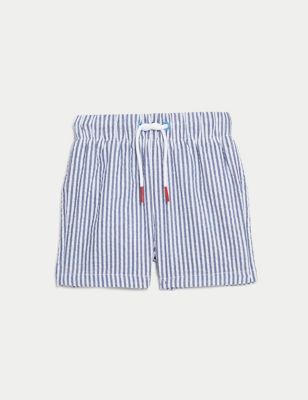 M&S Boys Cotton Blend Striped Swim Shorts (0-3 Yrs) - 3-6 M - Navy Mix, Navy Mix