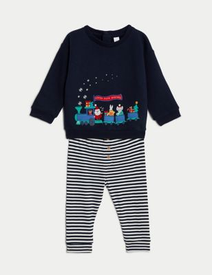 2pc Cotton Rich Christmas Scene Outfit (0-3 Yrs) - UA