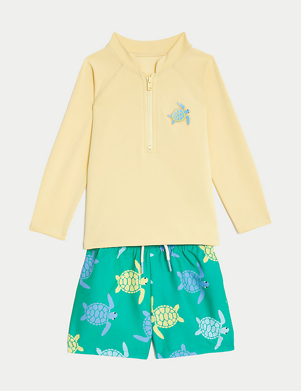 2 件套海龟图案长袖游泳套装（0-3 岁） - SG